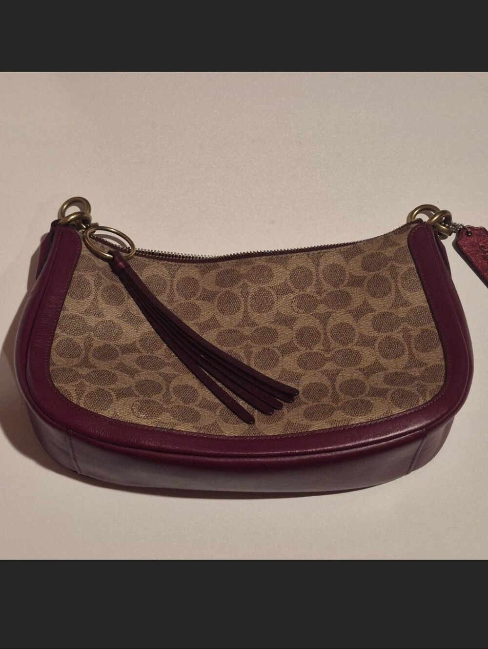 Coach Signature Burgundy Trim Bag (Missing Strap)